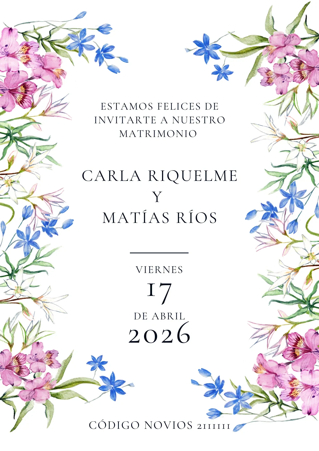 Portada floral del parte de matrimonio