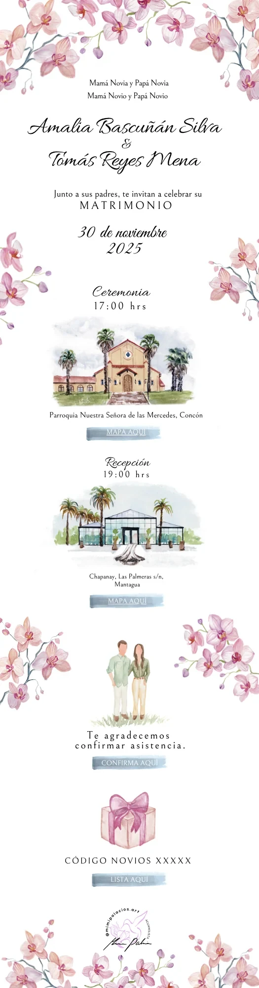 Invitación sobria con ilustraciones personalizadas