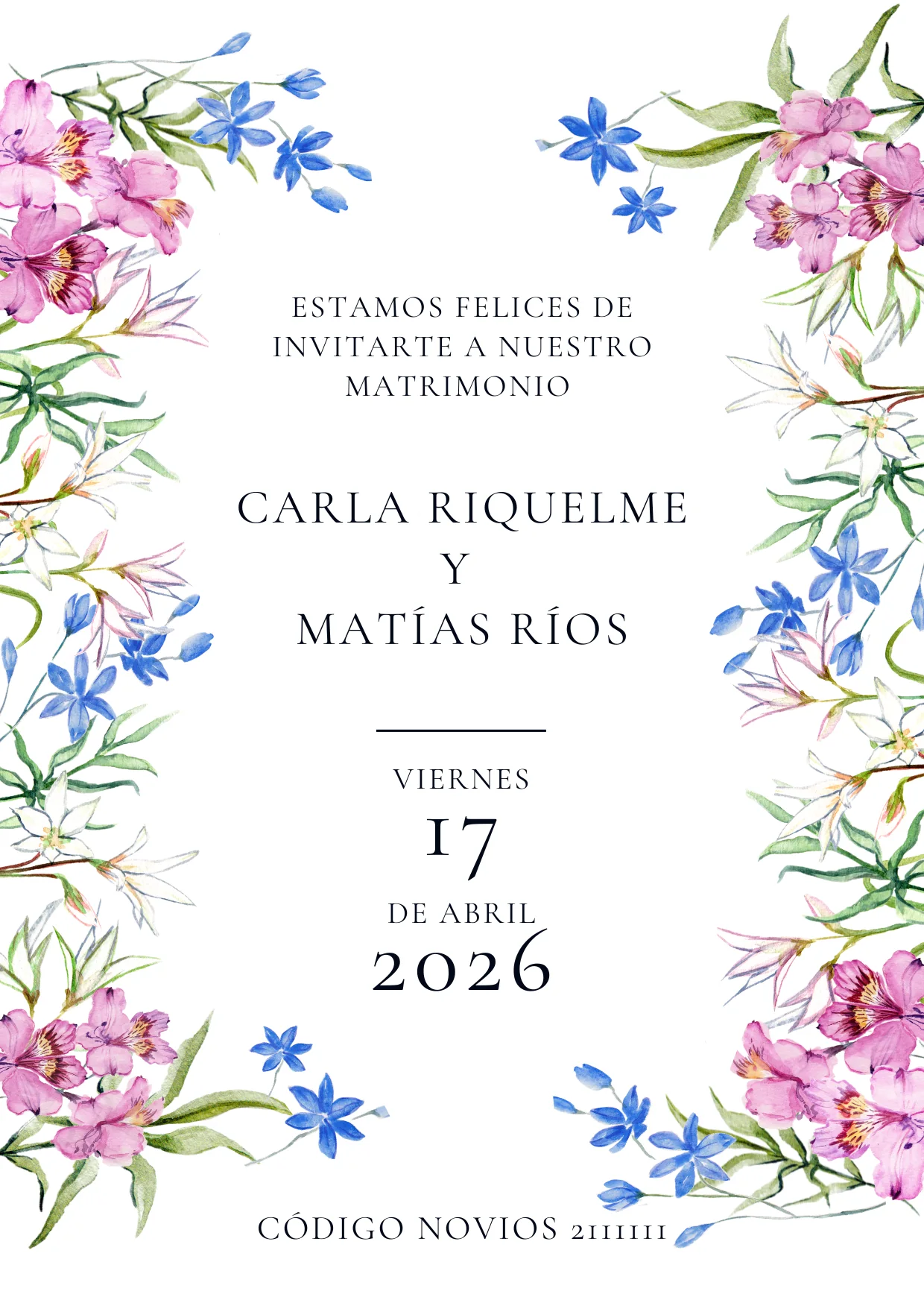 Portada floral del parte de matrimonio