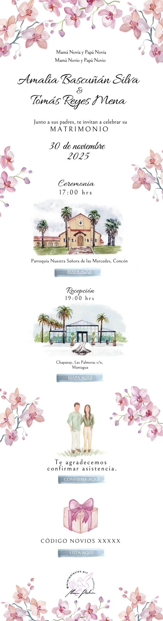 Invitación sobria con ilustraciones personalizadas